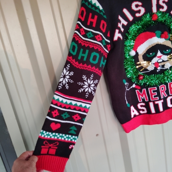 Women's Grumpy Cat Ugly Christmas Sweater Size XL 15-17 - Picture 5 of 6